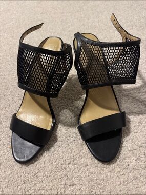 Ann Taylor Black Mesh Ankle-Cuff Heels